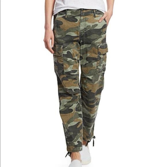 Mother Pants Green Sir Yes Sir Camo Cargo Darwstring Cuffs Cropped Ankle Pants S - Picture 1 of 14
